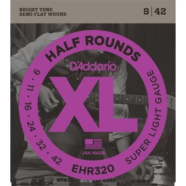 D'Addario EHR320 elektromos gitár húrkészlet 9-42 stainless steel, széria XL half round, super lite