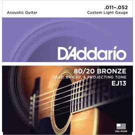 D'Addario EJ13 akusztikus gitár húrkészlet 80/20, húrkészlet 11-52 bronz, custom light