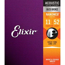 Elixir 80/20 Bronze NanoWeb 11-52(11027) Custom Light akusztikus húrkészlet