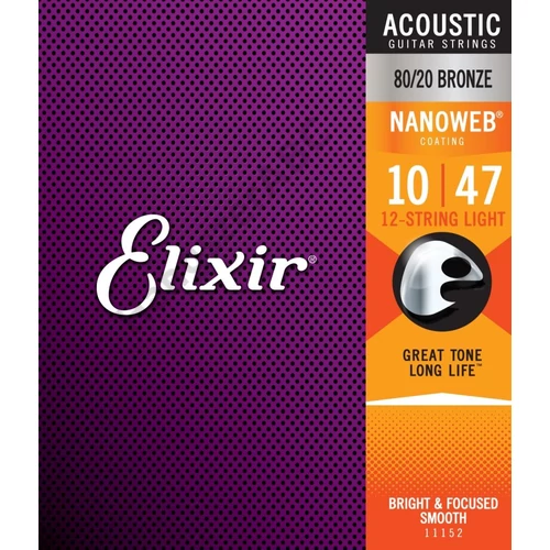 Elixir 80/20 Bronze NanoWeb 10-47(11152) 12 húros Light akusztikus húrkészlet