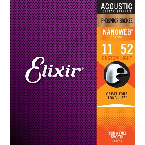 Elixir Phosphor Bronze NanoWeb (16027) 11-52 Custom Light akusztikus húrkészlet